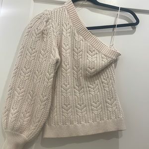 Zara one shoulder cream knit sweater, size small